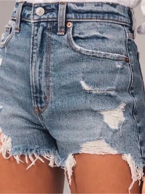 Abercrombie & Fitch Light Blue Distressed Denim Shorts